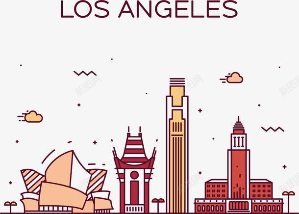 洛杉矶街景png免抠素材_新图网 https://ixintu.com 云朵 手绘 条纹 树木 浪线 红色 音乐厅