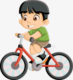 骑自行车的儿童手绘卡通骑自行车的男孩高清图片