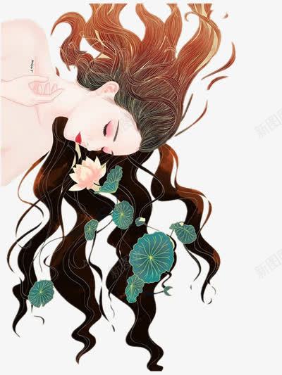躺着的长卷发女人png免抠素材_新图网 https://ixintu.com 动作 发型 妖艳 插画