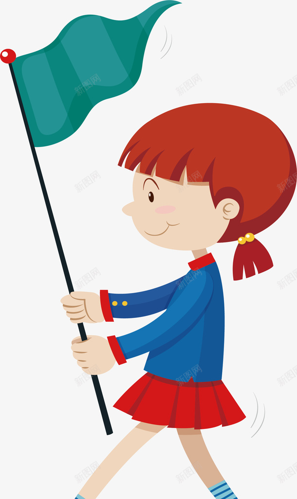 举着小旗的可爱女孩矢量图ai免抠素材_新图网 https://ixintu.com 上司 举着旗帜 可爱女孩 方块队 矢量png 矢量图 队伍领导 领导