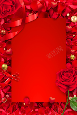 红色玫瑰214情人节促销海报背景