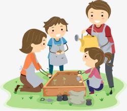 家庭种植的可爱卡通家庭种植施肥插画透明p高清图片