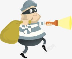 两个警察卡通拿着手电筒盗窃的小偷高清图片