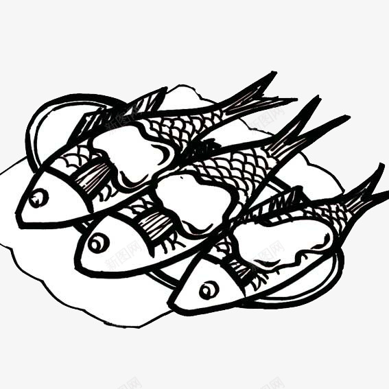 手绘烤鱼简笔画图标