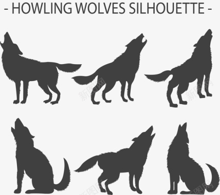 6款创意嚎叫的狼剪影图标图标