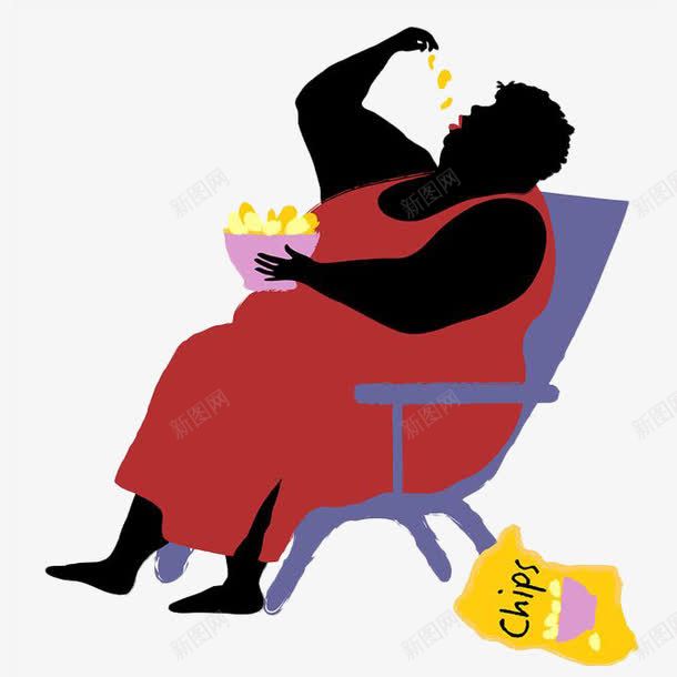 卡通胖女人坐在躺椅上吃薯片png免抠素材_新图网 https://ixintu.com 卡通 吃薯片 吃零食 插画 胖女人 薯片 躺椅