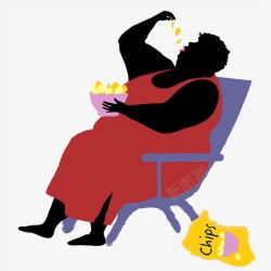 胖女人和瘦女人卡通胖女人坐在躺椅上吃薯片高清图片