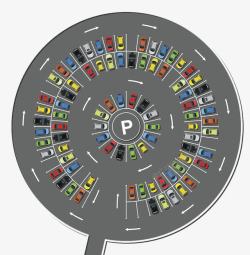 停车场设计插图圆形停车场俯拍插图高清图片