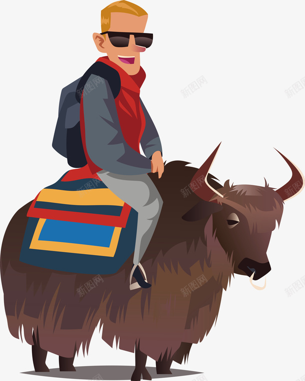 骑牦牛的旅行者矢量图ai免抠素材_新图网 https://ixintu.com 人物 外国人物 旅行 旅行者设计 牦牛 骑行 矢量图