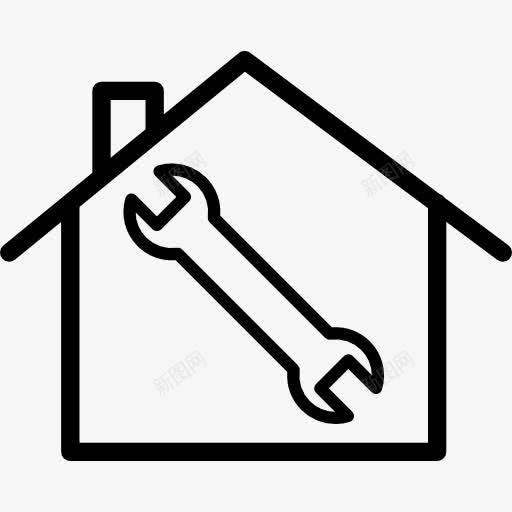上门维修的象征图标png_新图网 https://ixintu.com 修理 修理工具 家庭 家电维修 工具和器具 房子 房子的轮廓 扳手 扳手的轮廓 维修
