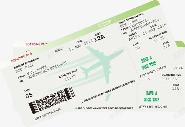 绿色飞机机票png免抠素材_新图网 https://ixintu.com 卡通飞机票 矢量飞机票 绿色飞机机票 飞机机票