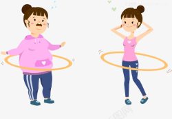 肥胖对比转呼啦圈的胖美女和瘦美女高清图片