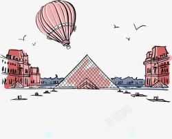 法国景点手绘插图卢浮宫高清图片