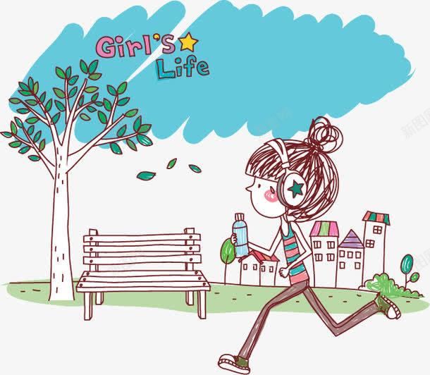 卡通人物女孩生活png免抠素材_新图网 https://ixintu.com 儿童画 卡通人物女孩生活 发卡 房间 温馨插图 生活 跑步