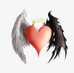 长着翅膀的红心天使和恶魔高清图片