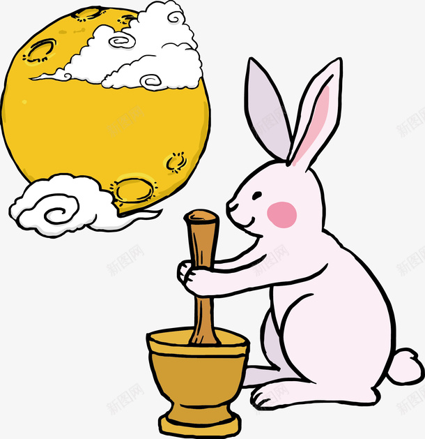 在天上捣药的玉兔png免抠素材_新图网 https://ixintu.com 中秋节 云 兔子 兔子简笔画 创意设计 彩绘 月亮 玉兔捣药 节日
