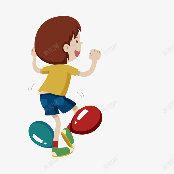卡通人物矢量图ai免抠素材_新图网 https://ixintu.com 儿童 卡通人物 卡通小男孩 卡通气球 孩子 彩色气球 手绘气球 男孩 空中的气球 踩气球 矢量图