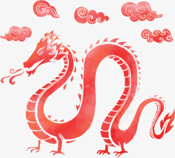 手绘神龙红色手绘中国端午龙矢量图高清图片