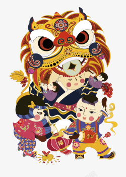 狮子石像效果图中国风过年新年插画高清图片