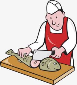卡通厨师杀鱼素材
