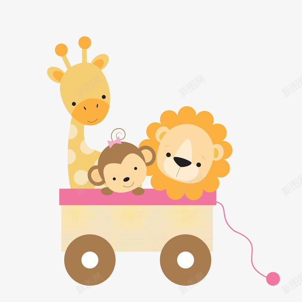 一辆车里装着几只动物玩偶矢量图ai免抠素材_新图网 https://ixintu.com 一辆小推车 动物 手绘 狮子 猴子 玩偶 长颈鹿 矢量图