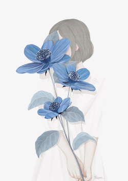 莲花清新女孩荷花高清图片