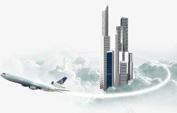 空中地球上的建筑空中城市与飞机高清图片