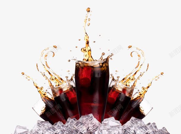 可乐喷溅png免抠素材_新图网 https://ixintu.com 冰块 冷饮 可乐汁 水汁 饮料