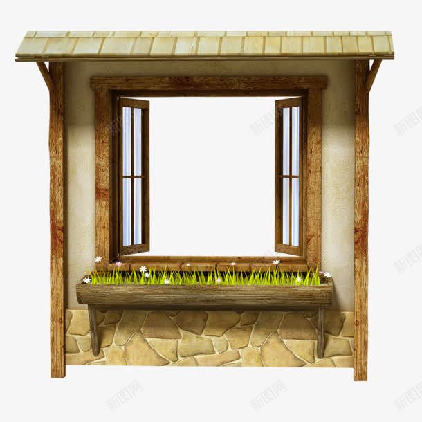 创意窗台png免抠素材_新图网 https://ixintu.com 木头 石头 窗台 窗户 绿色