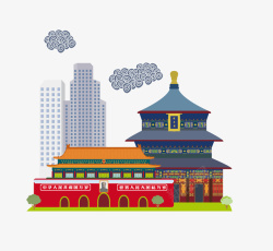 北京天坛插画手绘卡通北京景点高清图片