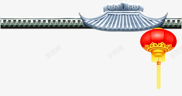 中国风房顶png免抠素材_新图网 https://ixintu.com 中国风房顶 免抠房顶 墙砖 复古 红色灯笼 蓝色房顶