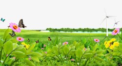 非洲风光湖泊草地花朵背景高清图片