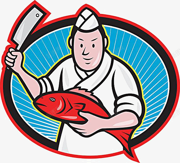 卡通厨师png免抠素材_新图网 https://ixintu.com 刀 卡通厨师素材 杀鱼素材 鱼素材