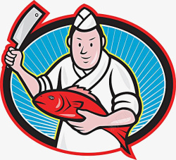 杀鱼素材卡通厨师高清图片