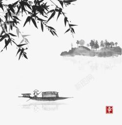 江上江上的小舟水墨画高清图片