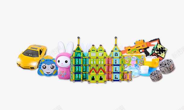 儿童玩具一堆png免抠素材_新图网 https://ixintu.com 孩子玩具 小房子 小汽车 玩具