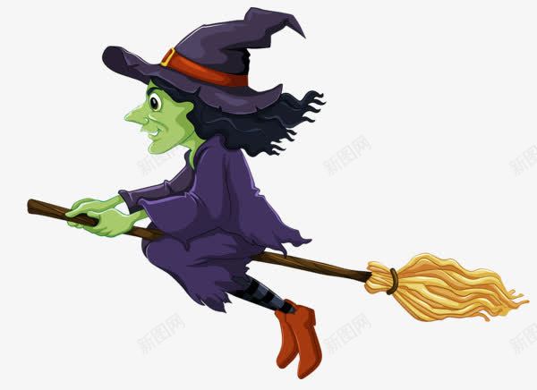 骑着扫把的女巫png免抠素材_新图网 https://ixintu.com 万圣节 女巫 扫把