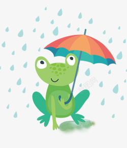 拿着雨伞春天春分下雨天青蛙高清图片