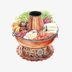 手绘鲜虾传统美味的手绘火锅高清图片