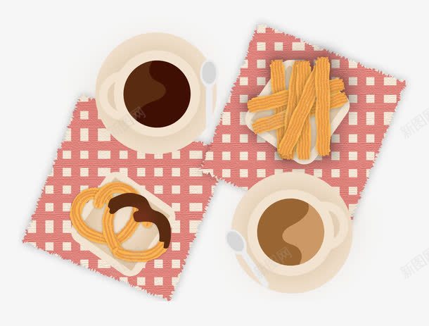 下午茶套餐png免抠素材_新图网 https://ixintu.com 咖啡 格子桌布 粉红色 粉色格子 薯条