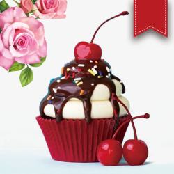 红色蘑菇房漂亮精美的樱桃小蛋糕装饰高清图片