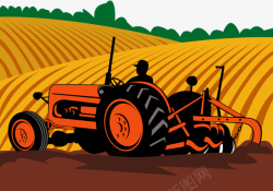 收割机插画装饰插图农田收割农作物高清图片