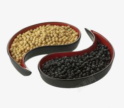 高营养高蛋白太极盘子里的黄豆与黑豆高清图片