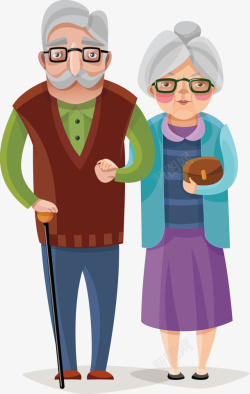 老人夫妇相互搀扶的老年人矢量图高清图片