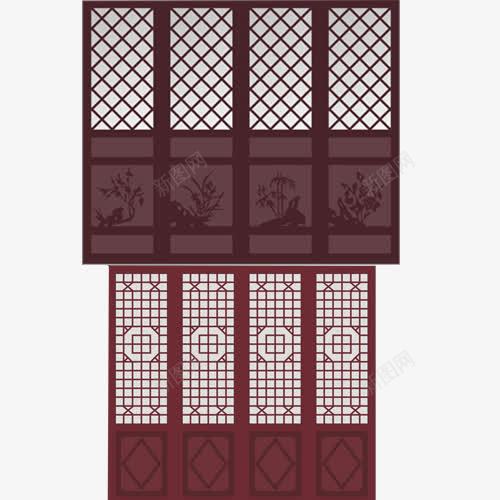 中式门窗效果png免抠素材_新图网 https://ixintu.com 中式古典门窗 中式效果图 古色古香 花纹格式 褐色 门窗