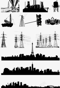 高压电线杆建筑图集矢量图高清图片