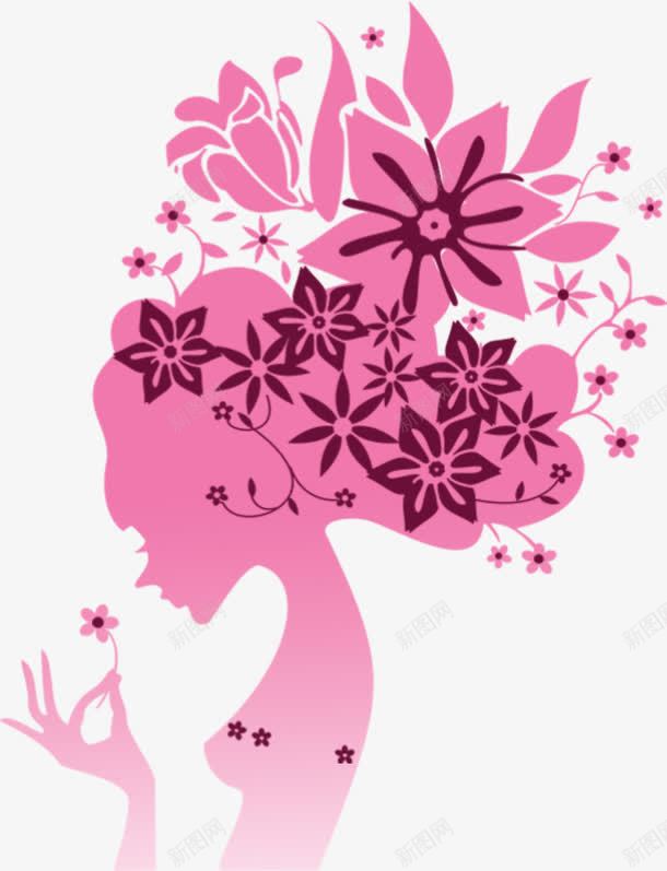 女人剪影png免抠素材_新图网 https://ixintu.com 人侧脸 人物侧脸 侧脸 头像 抽象 粉色 花朵