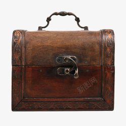 锁住的箱子棕色带提手和锁的复古木盒实物高清图片