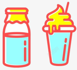 雪顶优格卡通鲜牛奶瓶罐和冰淇淋高清图片
