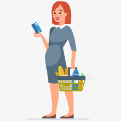 超市购物篮孕妇购物插画矢量图高清图片
